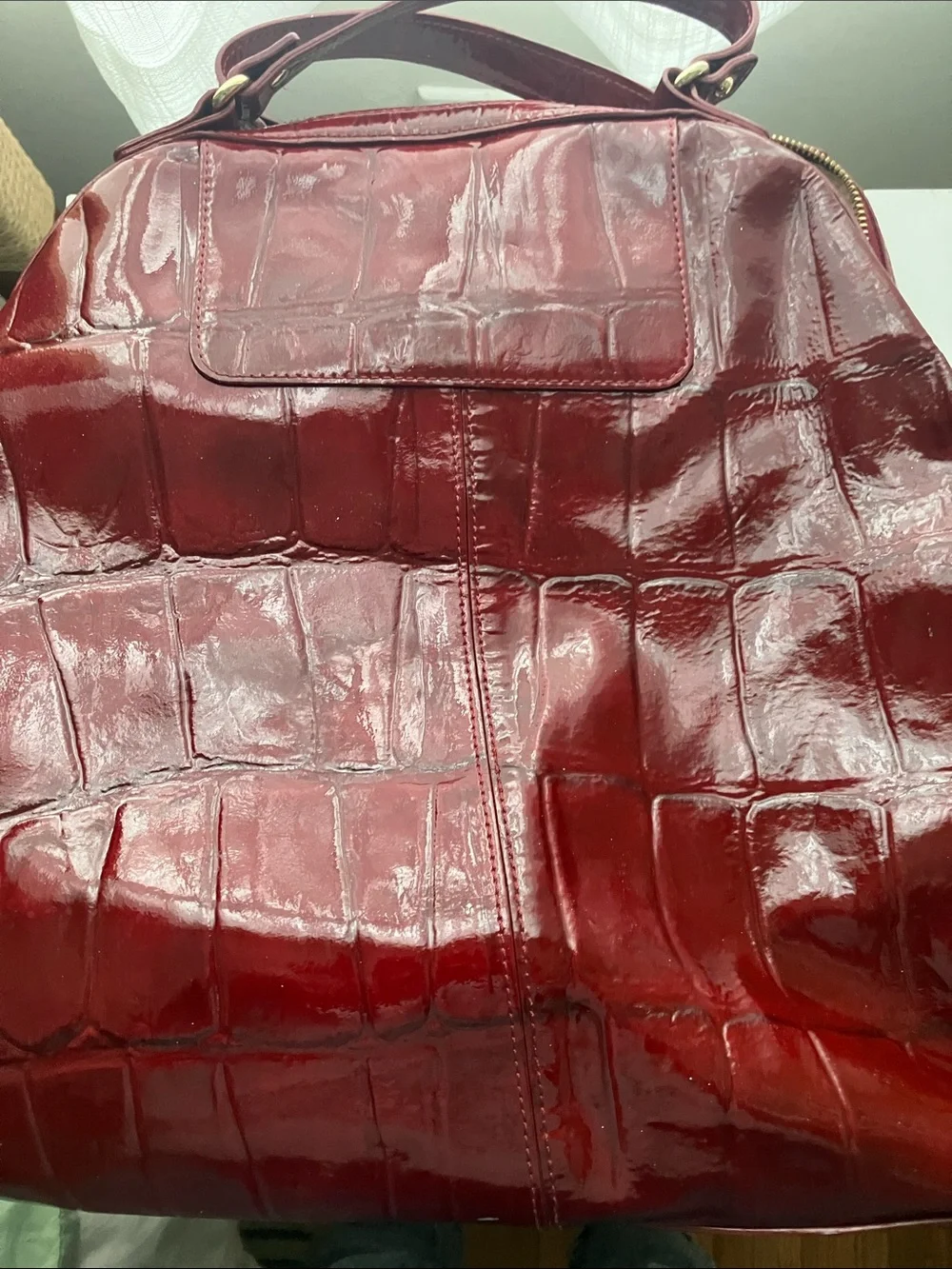 kate spade burgundy wine red patent leather embossed lg shoulder hand bag rare